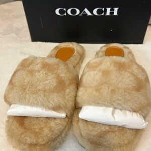 NWT- Coach Beige Furry Slippers/Slides